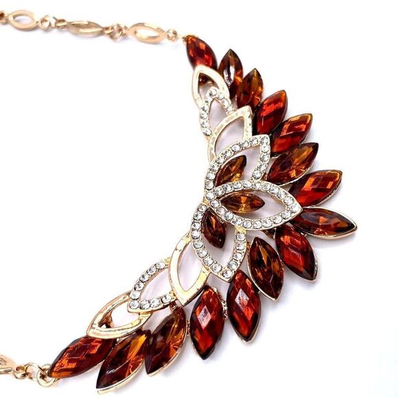 Yellow Gold with Topaz and Diamond Crystal Center Drop Adjustable Necklace - Picture 3 of 7